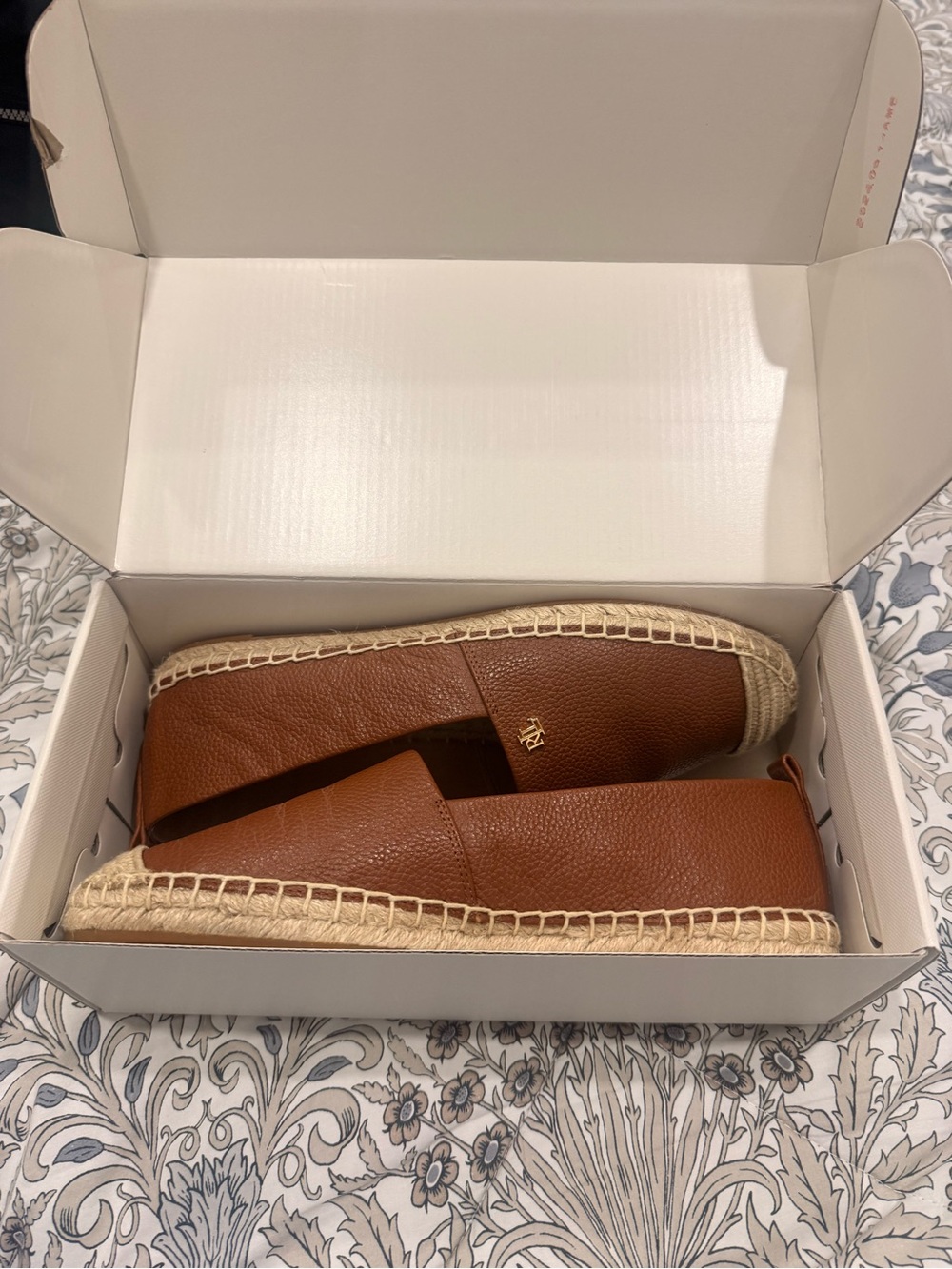 Ralph Lauren Brown Leather Espadrille Flats with Jute Trim